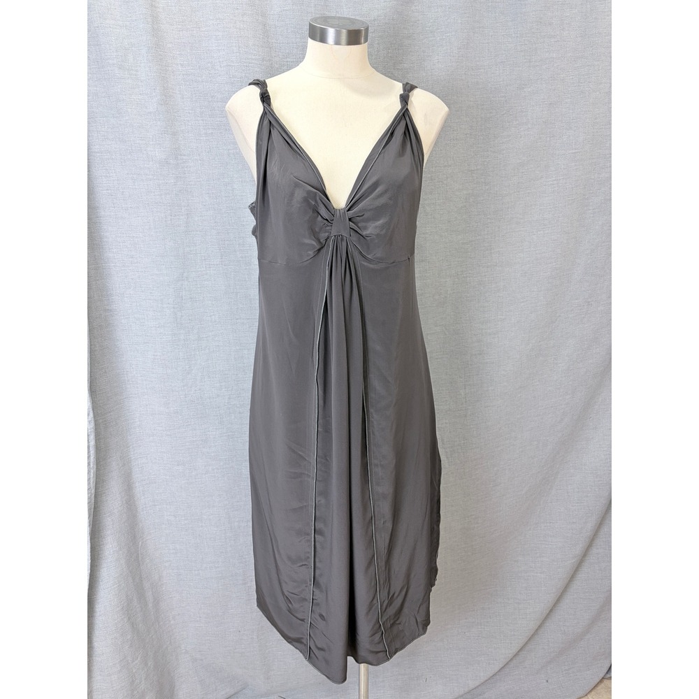 A Pea in the Pod Silk Maternity Dress L Charcoal Gray Empire Waist Cocktail